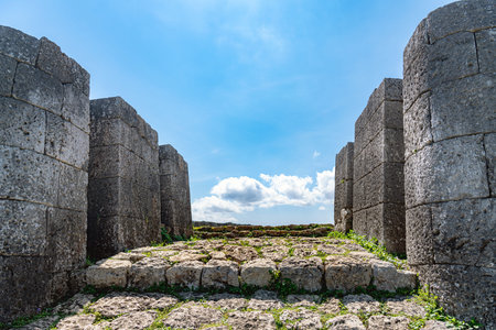 Castle Wall and Stone Stairway of the Katsuren Castle Ruins in Okinawa, Japanのeditorial素材