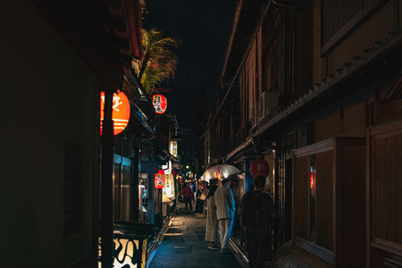 Night view of the Pontocho town in Kyoto, Japanのeditorial素材