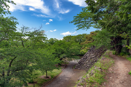 Castle tower foundation of the Komoro Castle Ruins in Nagano, Japanのeditorial素材