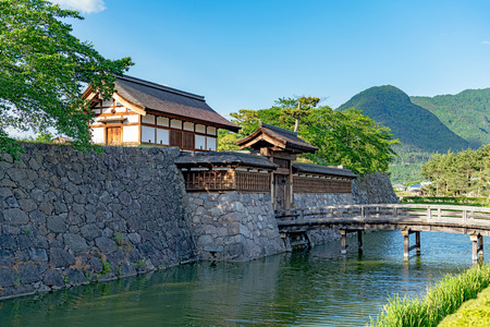 Matsushiro Castle moats and reconstructed gate in Nagano, Japanのeditorial素材
