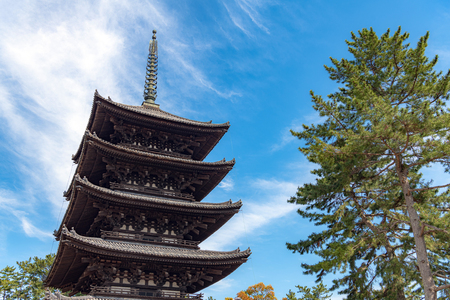 Five Storied Pagoda of Temple in Nara, Japanのeditorial素材