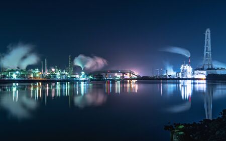 Factory night view of the Yokkaichi complex in Mie, Japanの写真素材