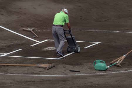 Scenery of the ground maintenance in Baseball field