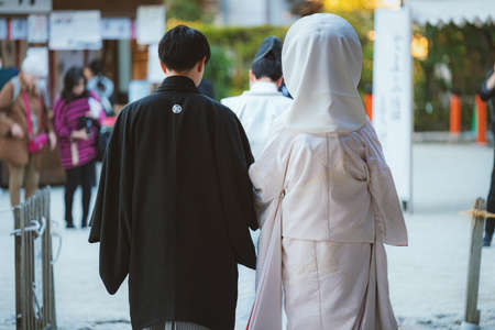 Scenery of the Shinto style wedding ceremony in Japanのeditorial素材