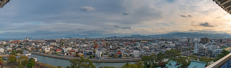Beautiful view from the Imabari castle ruins in Ehime, Japanのeditorial素材