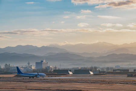 Beautiful morning sunrise at the airportの写真素材