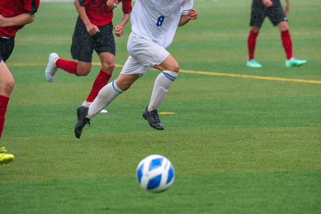 soccer football game in hokkaido japanの写真素材
