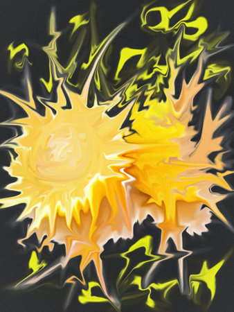 On a black background, abstract yellow fragments gradient blur, arbitrary shapes in the form of...