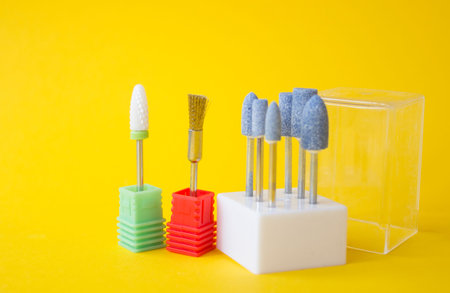 Nail Care Concept. Cutters for hardware manicure and pedicure. Accessories and manicure nail tool....