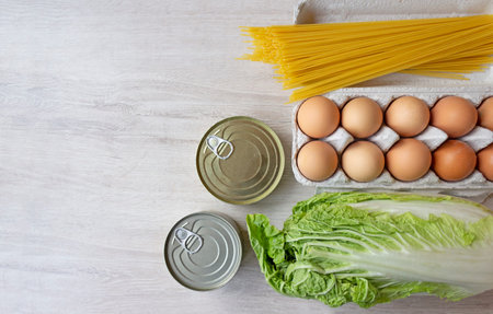 Vegetable food set isolated on a white background. Cooking concept with copy space. Food donationの写真素材