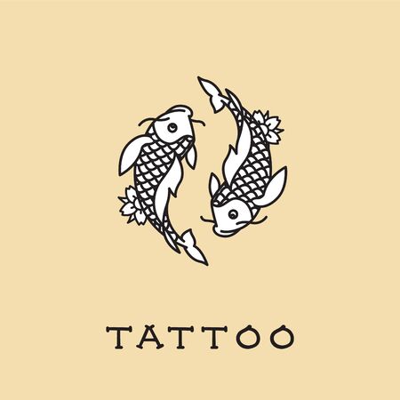 Pisces zodiac signillustration with two fishes floating around each other.のイラスト素材