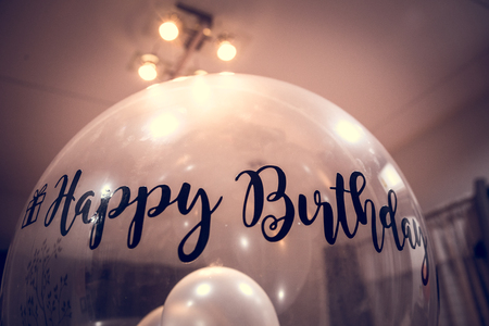 Happy Birthday on Big Balloon with Black Sticker.の写真素材