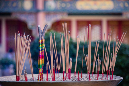 Burning Incense sticks in Temple Thailandの写真素材