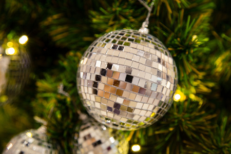Happy New Year& Christmas tree  light ball with bokeh blackgroundの写真素材