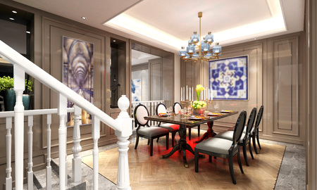 3d render of dining toom at homeの写真素材