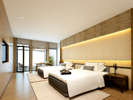 3d render luxury hotel roomの写真素材