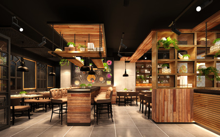 3d render wooden style restaurantの写真素材
