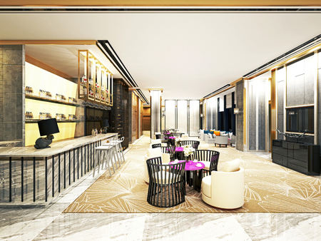 3d render hotel reception and lobbyの写真素材