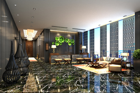 3d render of luxury hotel lobby receptionの写真素材