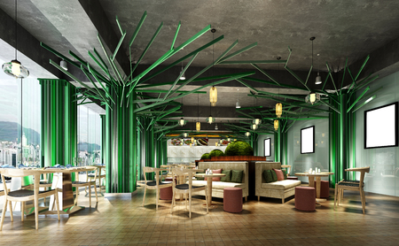 3d render cafe restaurantの写真素材