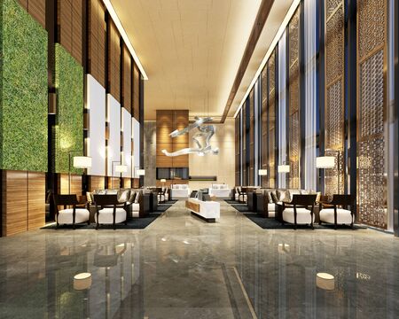 3d rendering luxury hotel reception hallの写真素材
