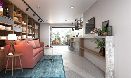 3d rendering of kitchen and dining room