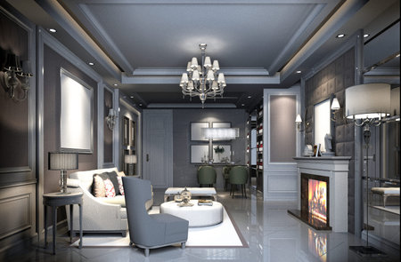 3d render of neo classic living room