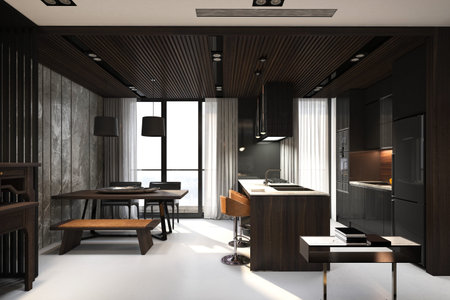 3d render of modern living and dining room