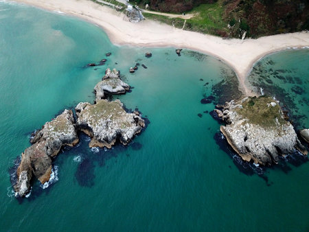 aerial view of the seascape and beach