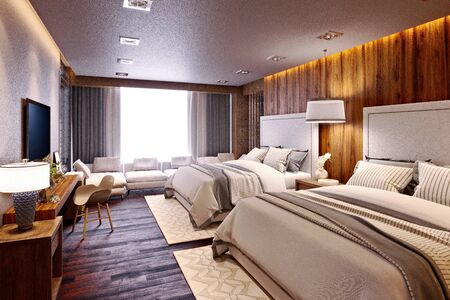 3d render of hotel roomの写真素材