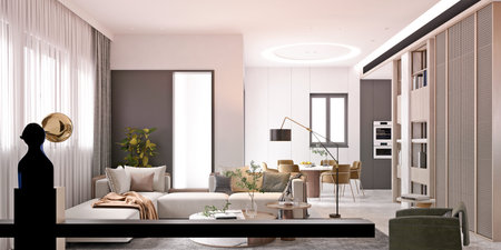 3d render of modern home interior and living room