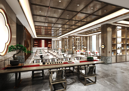 3d rendering of a modern restaurant interior design. Luxury and elegantの写真素材