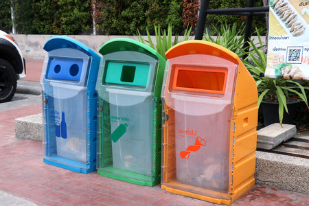 Rayong Thailand , January 21 - 2018 : Recycle bin in public area in Thailand.のeditorial素材