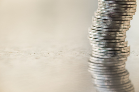 Money, stack of silver coins with copyspace for backgroundの写真素材