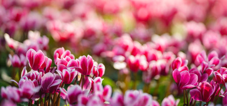 Closeup of mini white pink flower under sunlight with copy space using as background natural green plants landscape, ecology wallpaper cover page concept.の写真素材