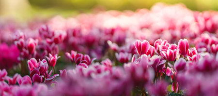 Closeup of mini white and pink flower under sunlight with copy space using as background natural green plants landscape, ecology wallpaper cover page concept.の写真素材