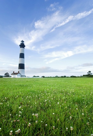 Bodie Island Lighthouse, on the outer banks of North Carolina, near Nag's Head, at duskの写真素材