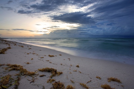 A large storm approaching Miami Beach during sunriseの写真素材