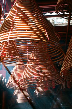 Incense coils that is found in chinese temple at many asia countries, pictures are taken in Hong Kongの写真素材