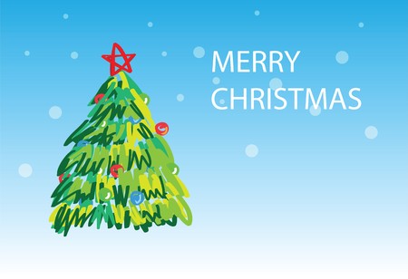 christmas tree on snowing background, christmas greetings. 1 of the 6 same styled christmas cards i draw, please check the rest in my profile. のイラスト素材