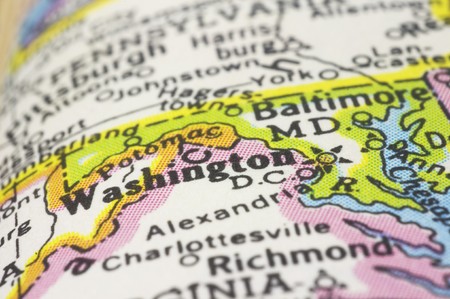 washington DC close up on map, shallow depth of fieldの写真素材