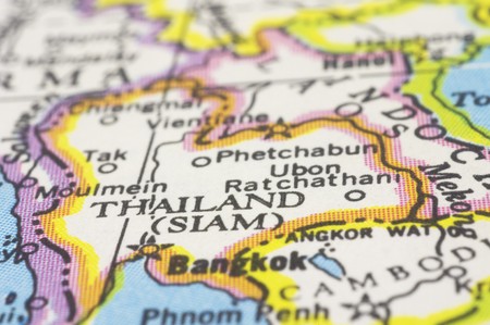 thailand close up on map, asia country.の写真素材