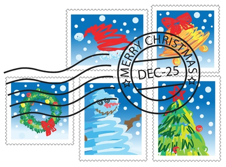 christmas design elements, stamps with christmas theme. のイラスト素材