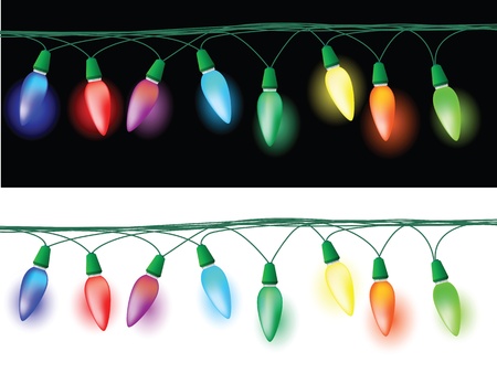 illustrations of christmas light decorations, glowing effect in the dark and white background.のイラスト素材