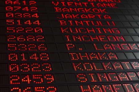 airport departures board that shows asian destinations.のeditorial素材