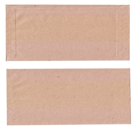 brown envelope with front and back view, isolated on white.の写真素材