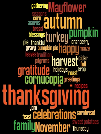 thanksgiving background, with random layout of thanksgiving words.のイラスト素材