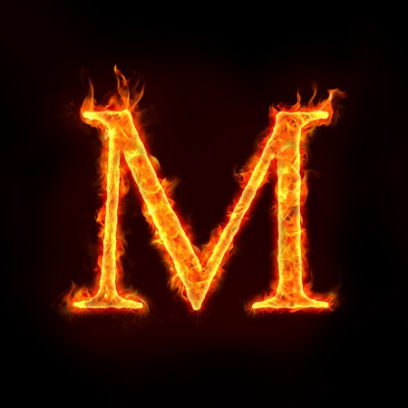 fire alphabets in flame, letter Mの写真素材