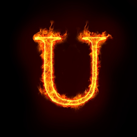fire alphabets in flame, letter Uの写真素材