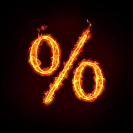 a burning percentage sign for sale price concepts.の写真素材